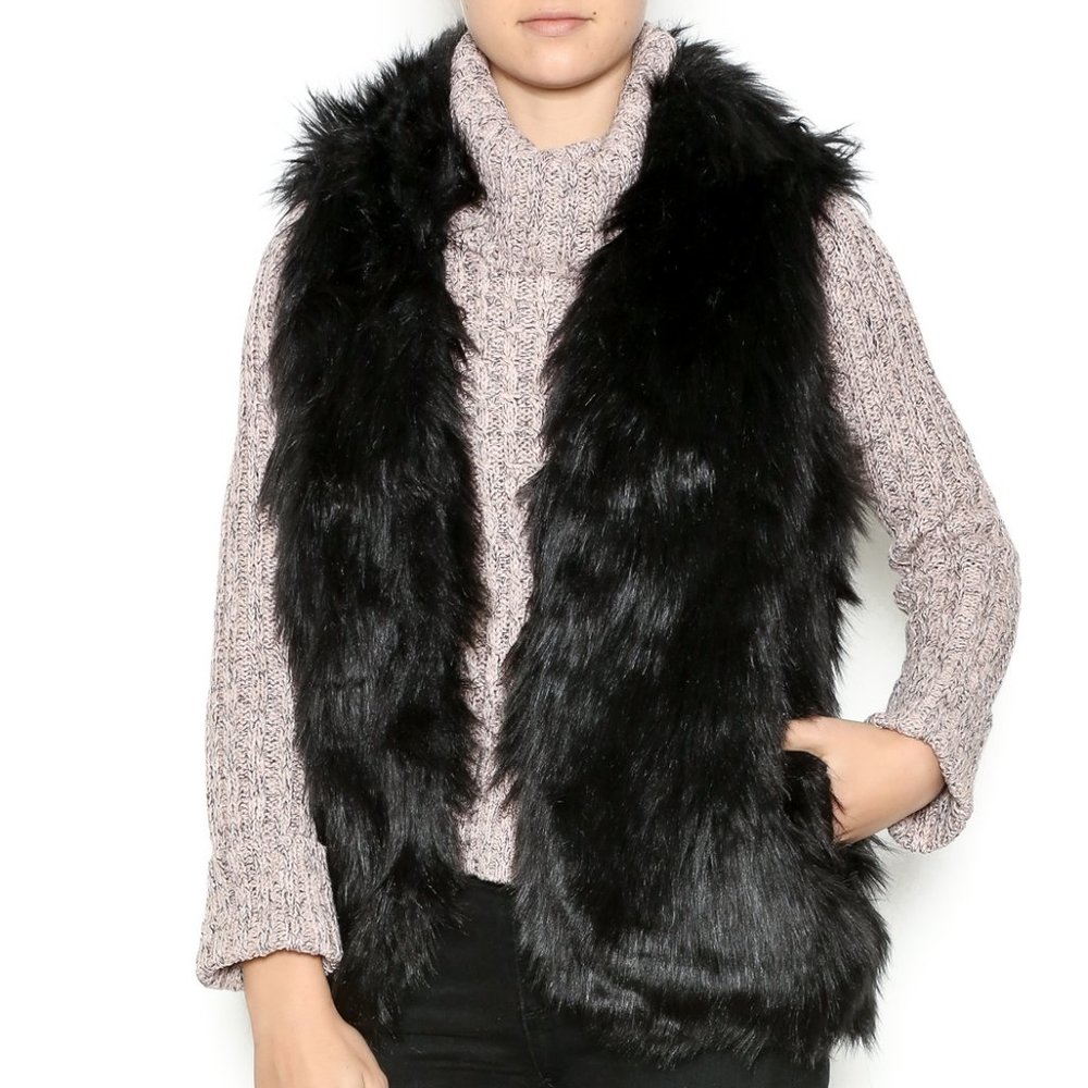 PPLA Faux Fur Vest Jacket Black - Picture 1 of 10